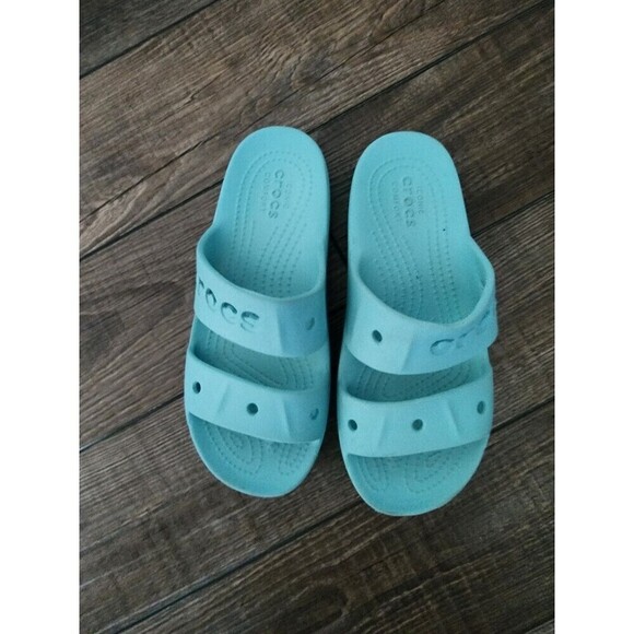 CROCS Classic Slide Sandal Women’s 6 Blue Green Double Strap Slip On 206761 - Picture 4 of 6